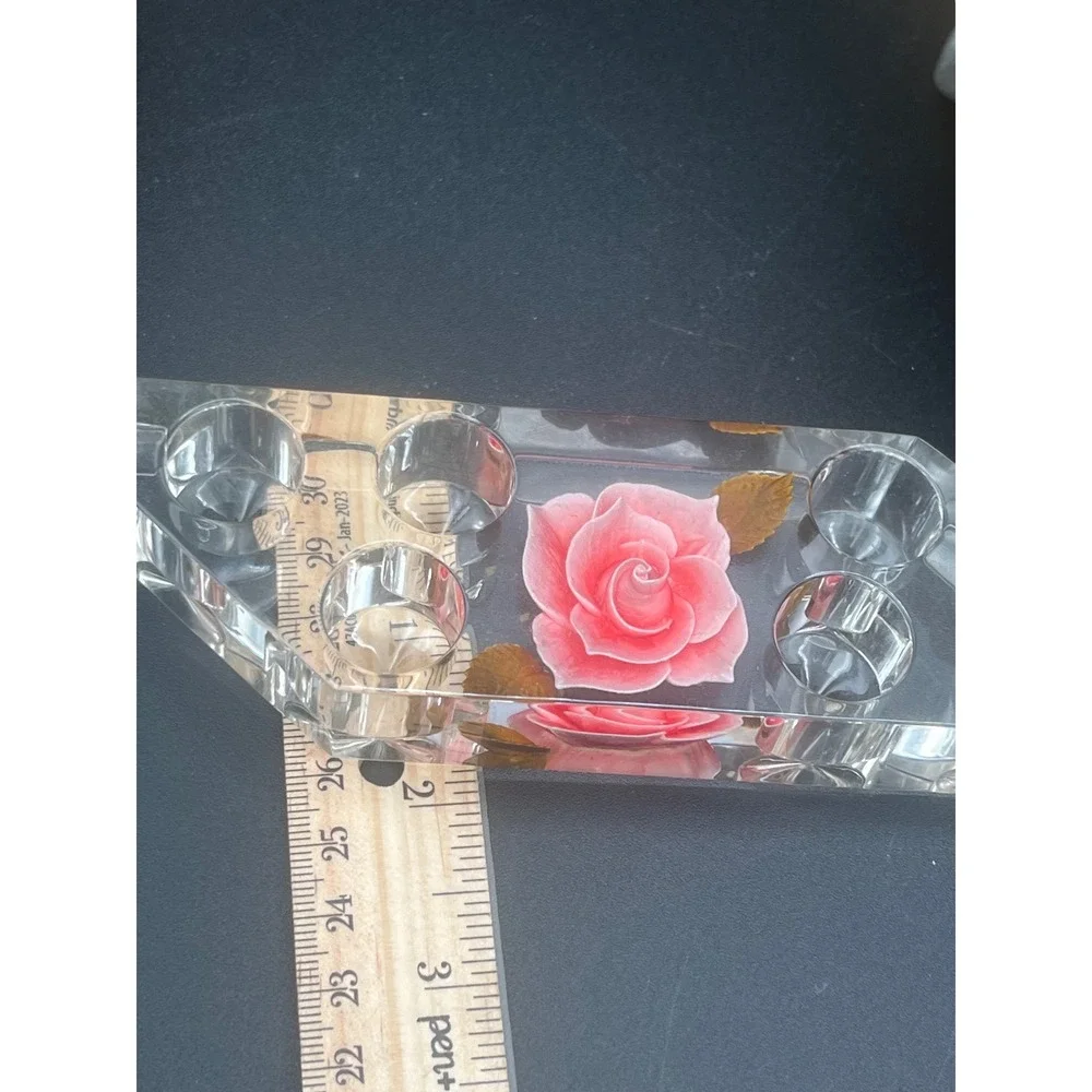 Vtg‎ Reverse Carved lucite Lipstick Holder Pink Rose Mid Century Bath & Beauty